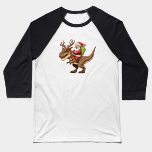 Santa Riding Dinosaur T-Rex Baseball T-Shirt